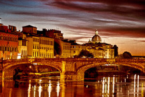 Sunset over the River Arno, Florence near Pointe Vecchio
